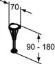 Brausewannenfüße von Ideal Standard, mit einem Durchmesser von 70 mm und einer verstellbaren Höhe zwischen 90 mm und 180 mm, abgebildet in einer technischen Zeichnung.